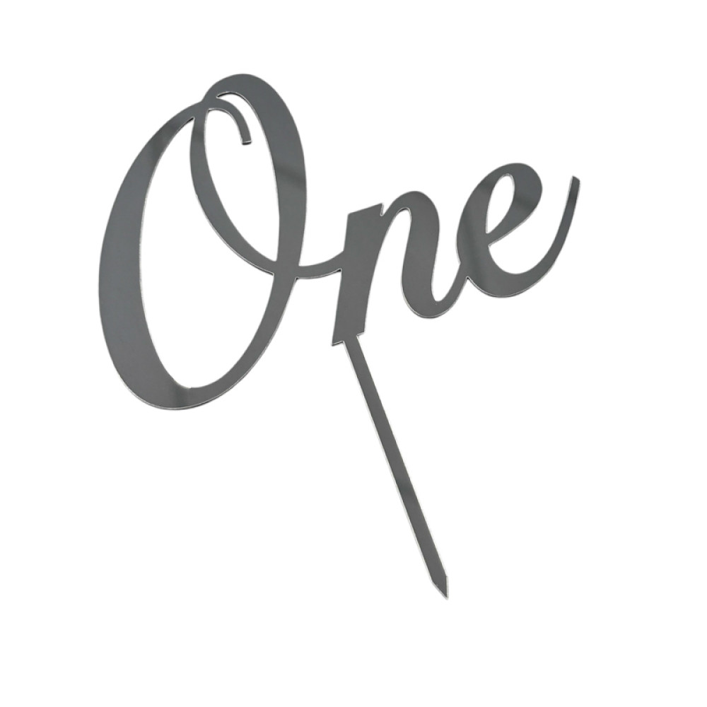 ТОПЕР З ПОЛІСТИРОЛУ «ONE» СРІБНИЙ НА ШПАЖЦІ